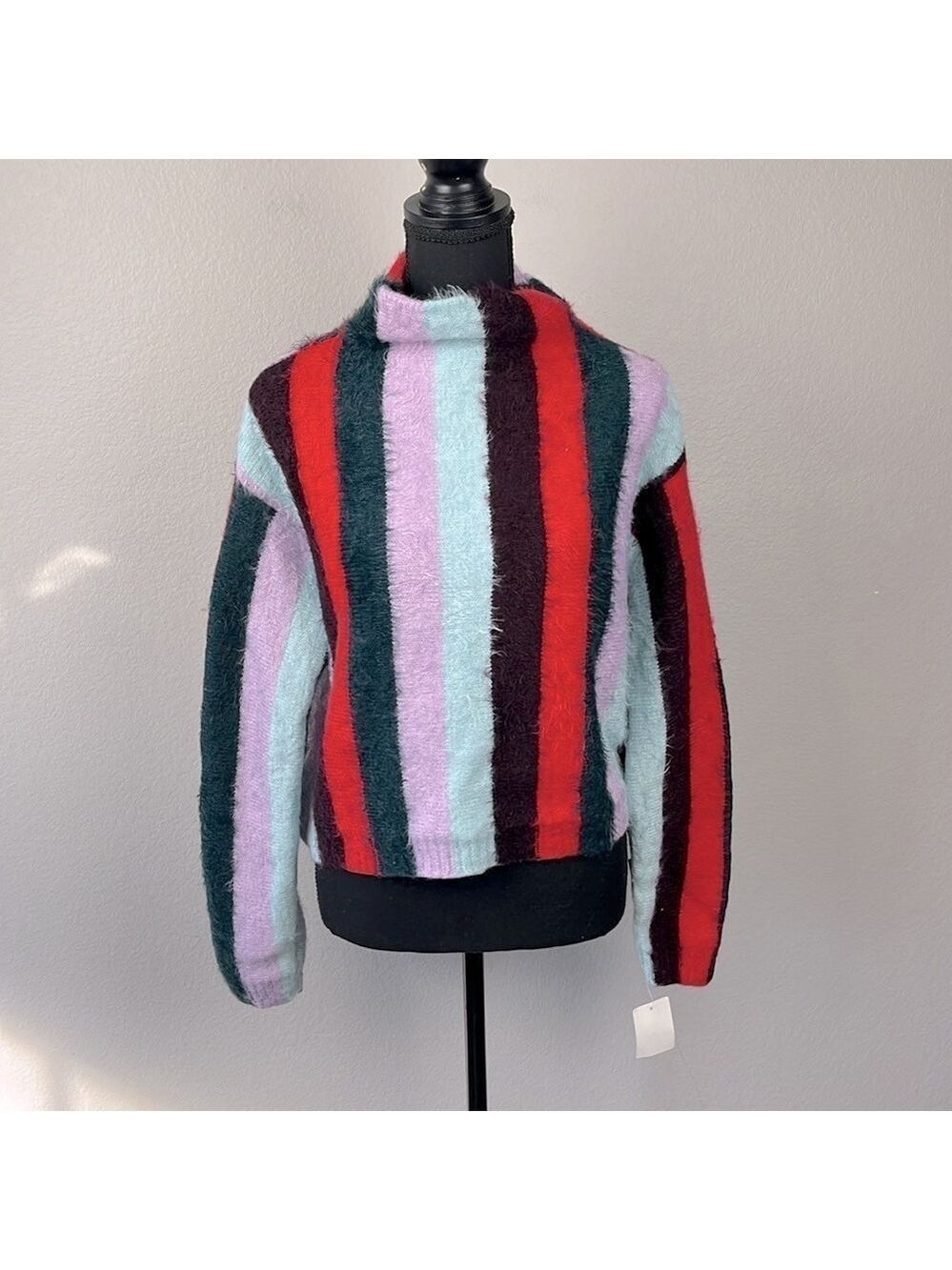 Blank NYC The Mad Hatter Sweater Eyelash Black Stripes Mock Neck Soft Top M NEW - Picture 4 of 11